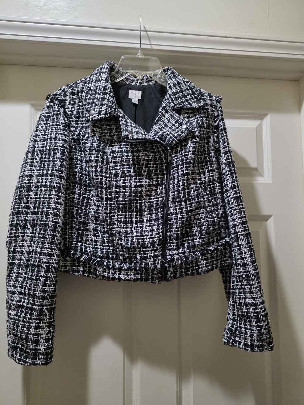 Black & White Tweed Moto Blazer